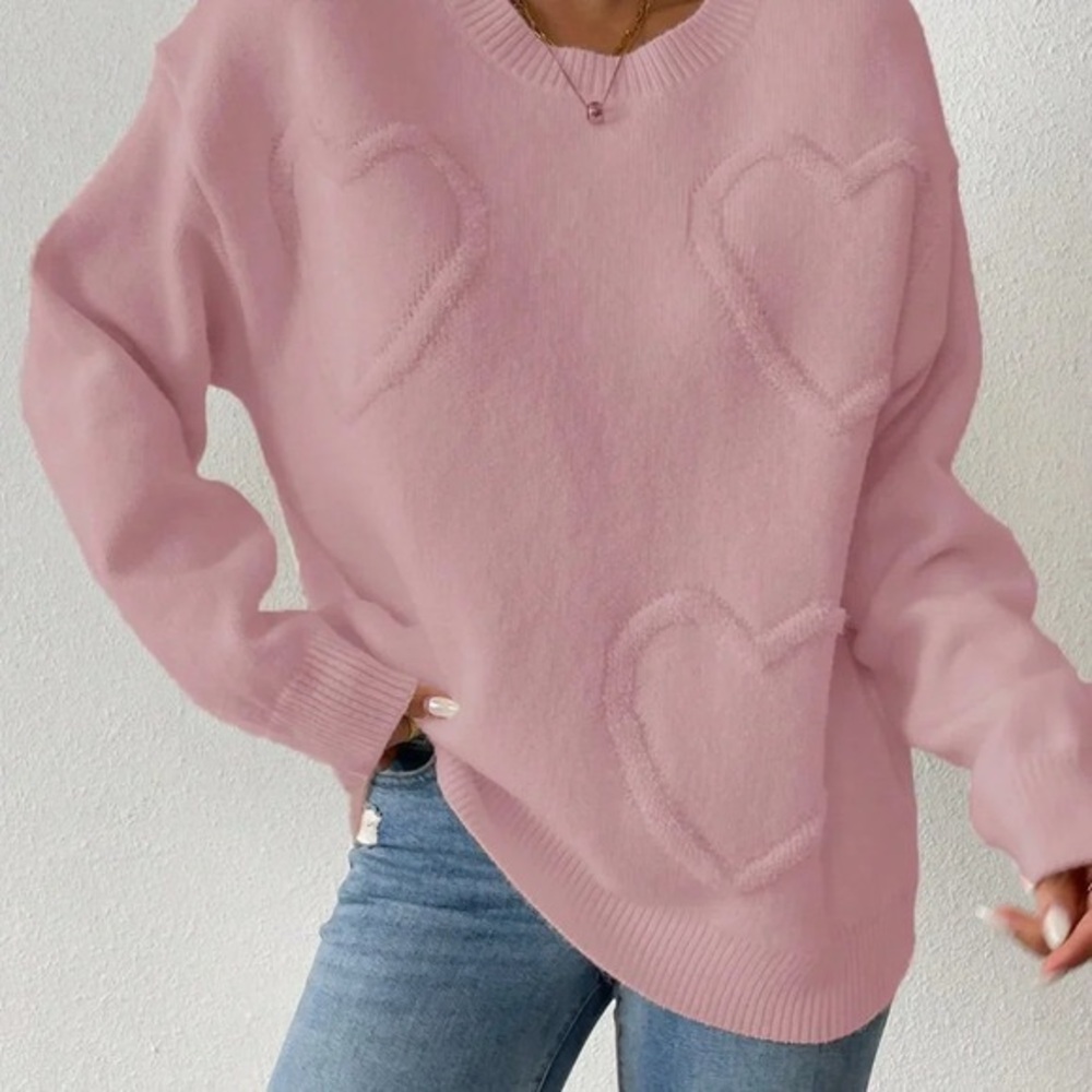 Pink Heart Pattern Crewneck Sweater